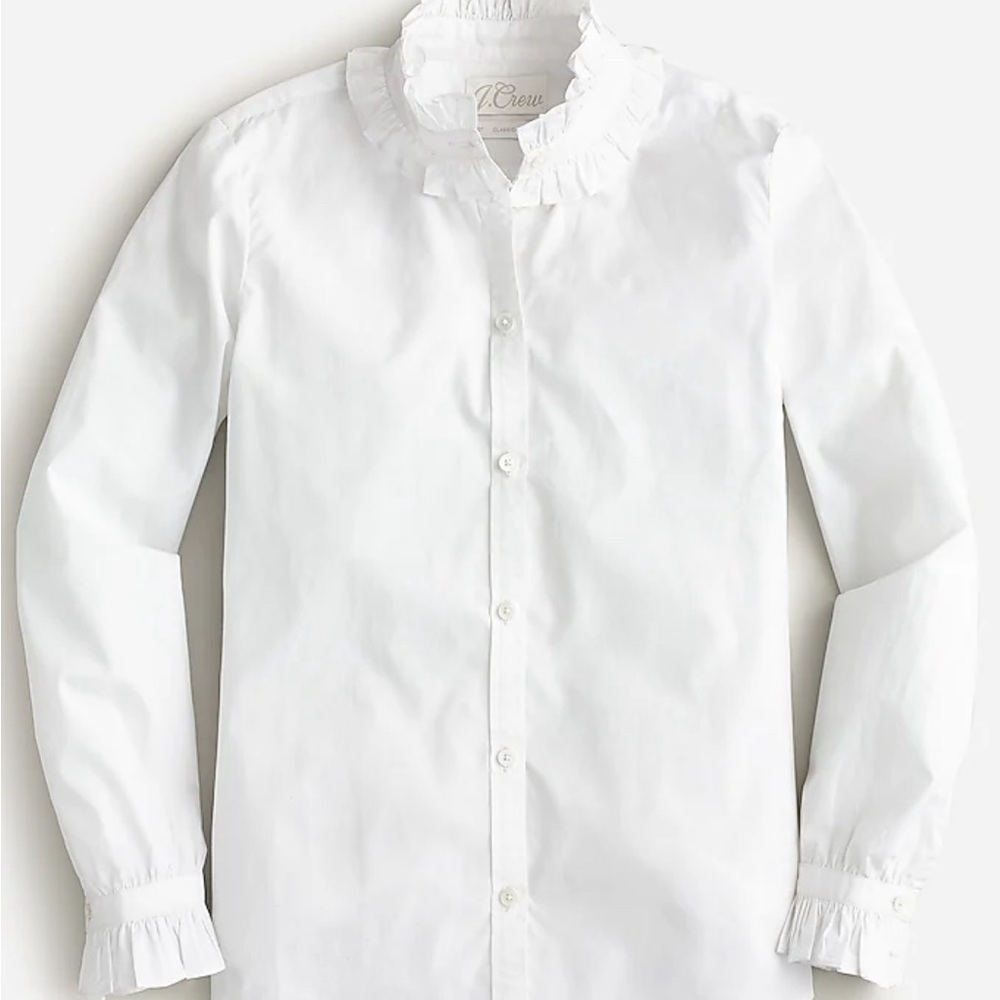Brand New J Crew Classic fit White Rufflene Shirt.  Size 2